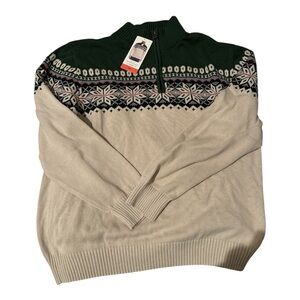 Weatherproof Men's Zip Up Sweater - Green and Cream